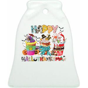 Coffee Halloween Thanksgiving Christmas Happy Hallothanksmas Ceramic Bell Ornament