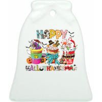 Coffee Halloween Thanksgiving Christmas Happy Hallothanksmas Ceramic Bell Ornament