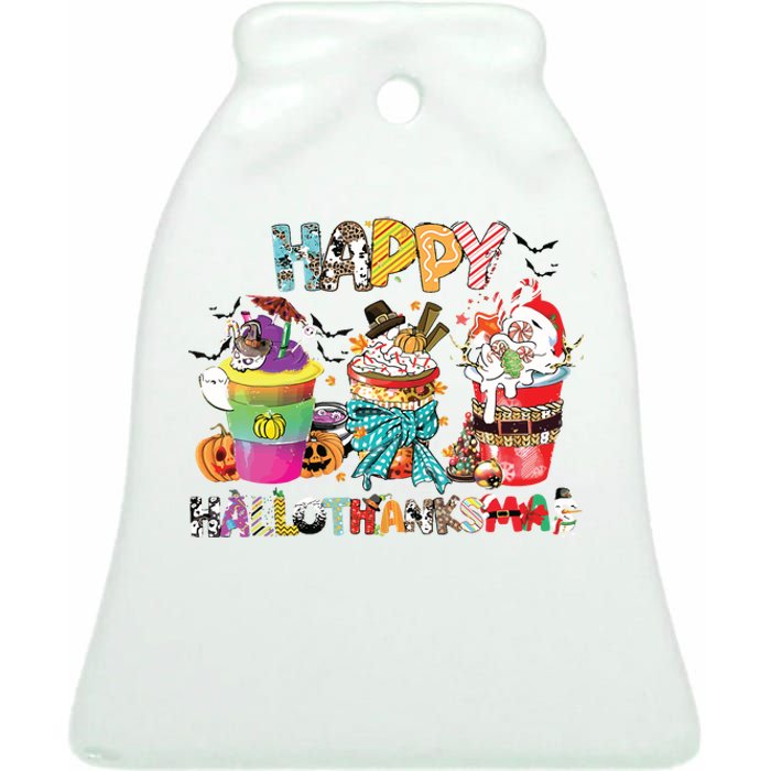 Coffee Halloween Thanksgiving Christmas Happy Hallothanksmas Ceramic Bell Ornament