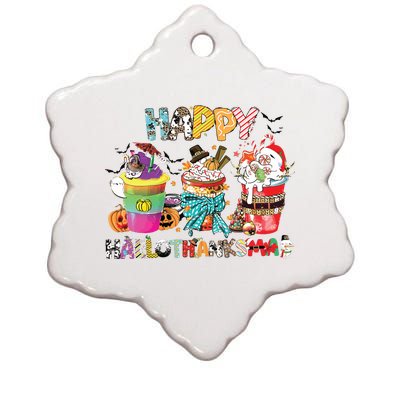 Coffee Halloween Thanksgiving Christmas Happy Hallothanksmas Ceramic Star Ornament