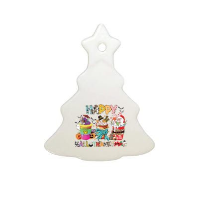 Coffee Halloween Thanksgiving Christmas Happy Hallothanksmas Ceramic Tree Ornament