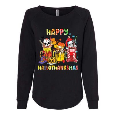 Coffee Halloween Thanksgiving Christmas Happy Hallothanksmas Womens California Wash Sweatshirt