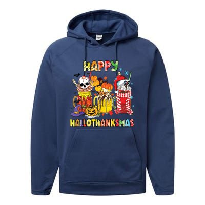 Coffee Halloween Thanksgiving Christmas Happy Hallothanksmas Performance Fleece Hoodie