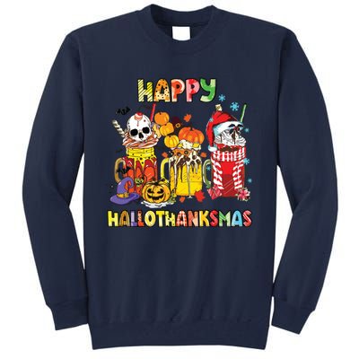 Coffee Halloween Thanksgiving Christmas Happy Hallothanksmas Tall Sweatshirt