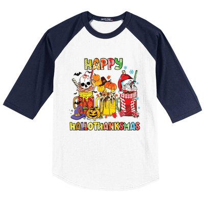 Coffee Halloween Thanksgiving Christmas Happy Hallothanksmas Baseball Sleeve Shirt