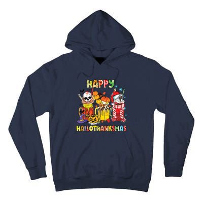 Coffee Halloween Thanksgiving Christmas Happy Hallothanksmas Tall Hoodie