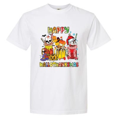 Coffee Halloween Thanksgiving Christmas Happy Hallothanksmas Garment-Dyed Heavyweight T-Shirt