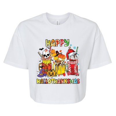 Coffee Halloween Thanksgiving Christmas Happy Hallothanksmas Bella+Canvas Jersey Crop Tee