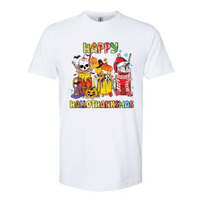 Coffee Halloween Thanksgiving Christmas Happy Hallothanksmas Softstyle CVC T-Shirt