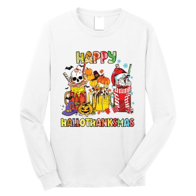 Coffee Halloween Thanksgiving Christmas Happy Hallothanksmas Long Sleeve Shirt