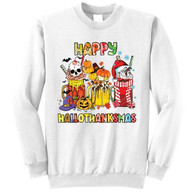 Coffee Halloween Thanksgiving Christmas Happy Hallothanksmas Sweatshirt