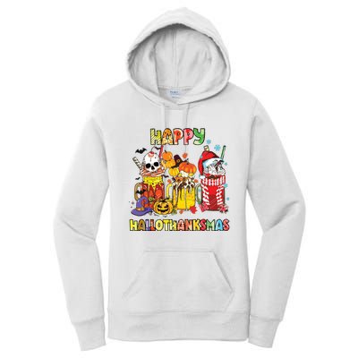 Coffee Halloween Thanksgiving Christmas Happy Hallothanksmas Women's Pullover Hoodie