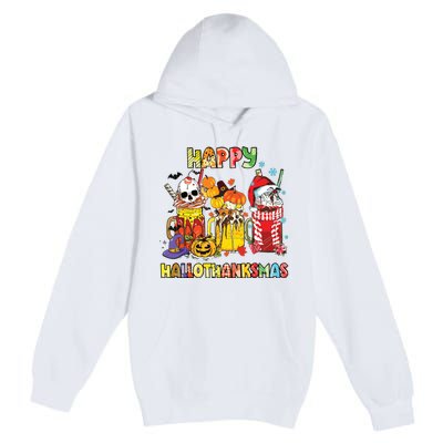 Coffee Halloween Thanksgiving Christmas Happy Hallothanksmas Premium Pullover Hoodie