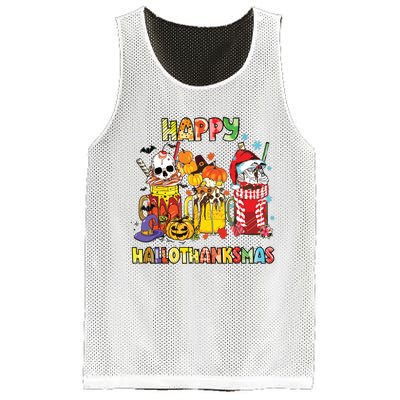 Coffee Halloween Thanksgiving Christmas Happy Hallothanksmas Mesh Reversible Basketball Jersey Tank