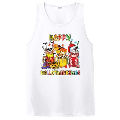 Coffee Halloween Thanksgiving Christmas Happy Hallothanksmas PosiCharge Competitor Tank