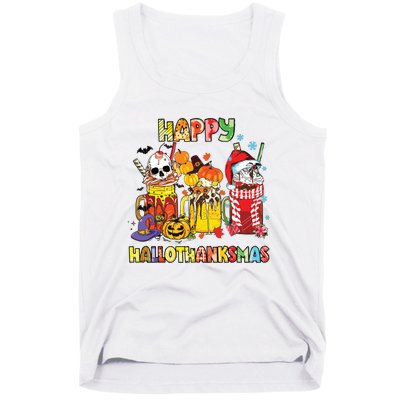 Coffee Halloween Thanksgiving Christmas Happy Hallothanksmas Tank Top