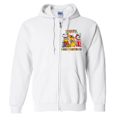 Coffee Halloween Thanksgiving Christmas Happy Hallothanksmas Full Zip Hoodie