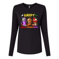 Coffee Halloween Thanksgiving Christmas Happy Hallothanksmas Womens Cotton Relaxed Long Sleeve T-Shirt