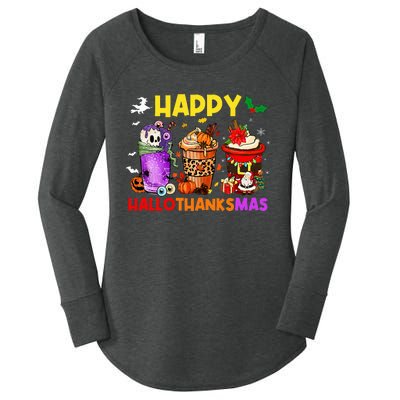 Coffee Halloween Thanksgiving Christmas Happy Hallothanksmas Women's Perfect Tri Tunic Long Sleeve Shirt