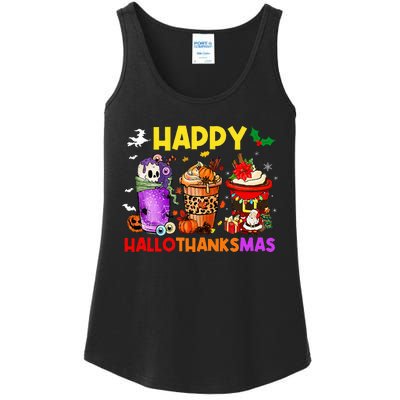 Coffee Halloween Thanksgiving Christmas Happy Hallothanksmas Ladies Essential Tank