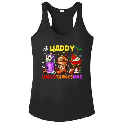 Coffee Halloween Thanksgiving Christmas Happy Hallothanksmas Ladies PosiCharge Competitor Racerback Tank