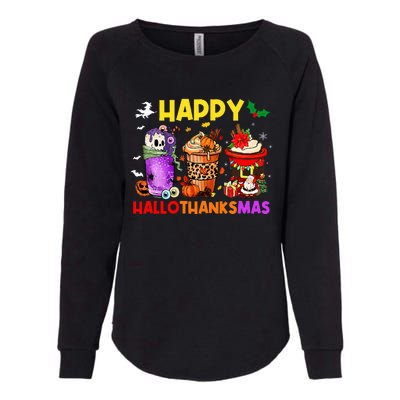 Coffee Halloween Thanksgiving Christmas Happy Hallothanksmas Womens California Wash Sweatshirt