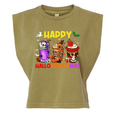 Coffee Halloween Thanksgiving Christmas Happy Hallothanksmas Garment-Dyed Women's Muscle Tee