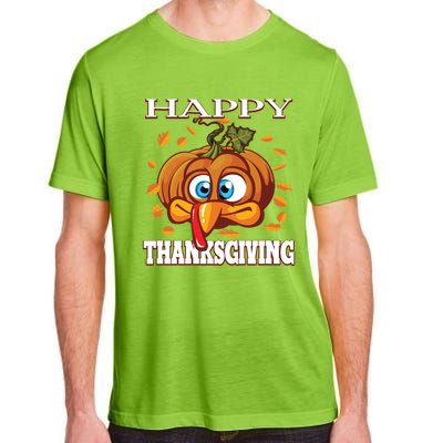 Cute Happy Thanksgiving Pumpkin Turkey Face Gift Adult ChromaSoft Performance T-Shirt