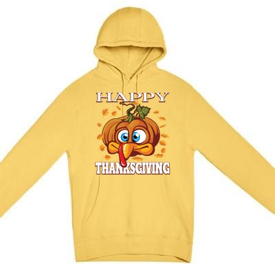 Cute Happy Thanksgiving Pumpkin Turkey Face Gift Premium Pullover Hoodie