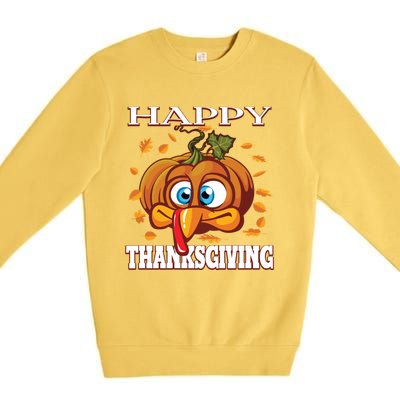 Cute Happy Thanksgiving Pumpkin Turkey Face Gift Premium Crewneck Sweatshirt