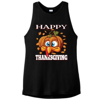 Cute Happy Thanksgiving Pumpkin Turkey Face Gift Ladies PosiCharge Tri-Blend Wicking Tank