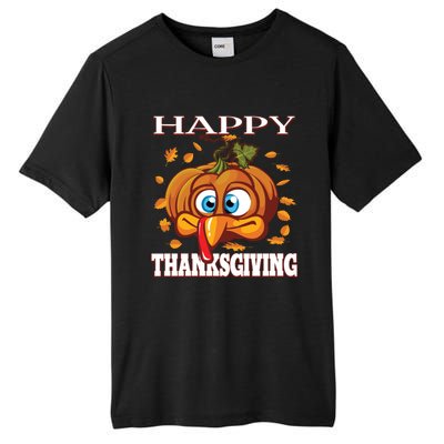 Cute Happy Thanksgiving Pumpkin Turkey Face Gift Tall Fusion ChromaSoft Performance T-Shirt