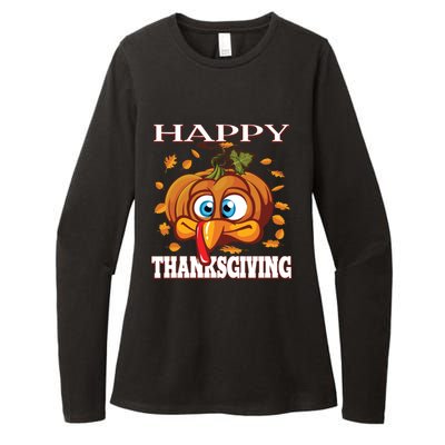 Cute Happy Thanksgiving Pumpkin Turkey Face Gift Womens CVC Long Sleeve Shirt