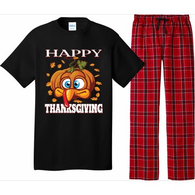 Cute Happy Thanksgiving Pumpkin Turkey Face Gift Pajama Set