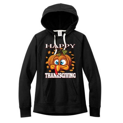 Cute Happy Thanksgiving Pumpkin Turkey Face Gift Women's Fleece Hoodie