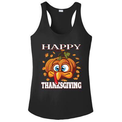 Cute Happy Thanksgiving Pumpkin Turkey Face Gift Ladies PosiCharge Competitor Racerback Tank