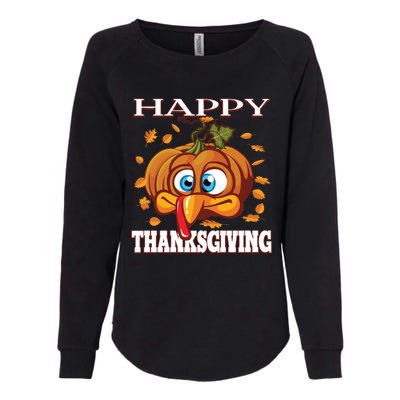 Cute Happy Thanksgiving Pumpkin Turkey Face Gift Womens California Wash Sweatshirt