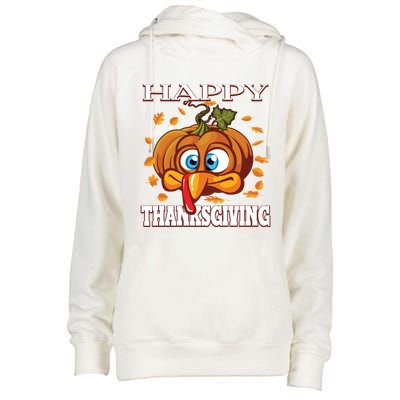 Cute Happy Thanksgiving Pumpkin Turkey Face Gift Womens Funnel Neck Pullover Hood