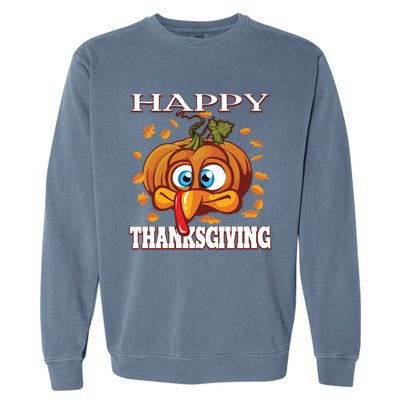 Cute Happy Thanksgiving Pumpkin Turkey Face Gift Garment-Dyed Sweatshirt