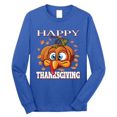 Cute Happy Thanksgiving Pumpkin Turkey Face Gift Long Sleeve Shirt