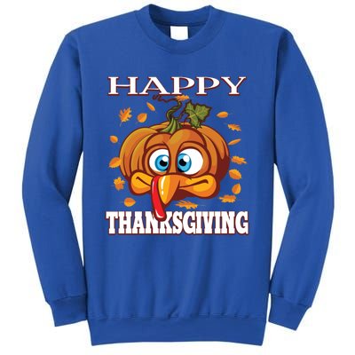 Cute Happy Thanksgiving Pumpkin Turkey Face Gift Sweatshirt