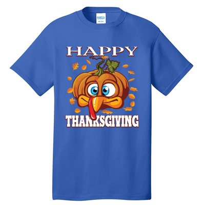 Cute Happy Thanksgiving Pumpkin Turkey Face Gift Tall T-Shirt