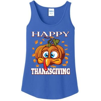 Cute Happy Thanksgiving Pumpkin Turkey Face Gift Ladies Essential Tank