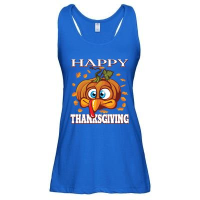 Cute Happy Thanksgiving Pumpkin Turkey Face Gift Ladies Essential Flowy Tank