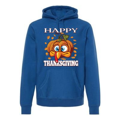 Cute Happy Thanksgiving Pumpkin Turkey Face Gift Premium Hoodie