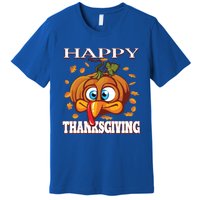 Cute Happy Thanksgiving Pumpkin Turkey Face Gift Premium T-Shirt