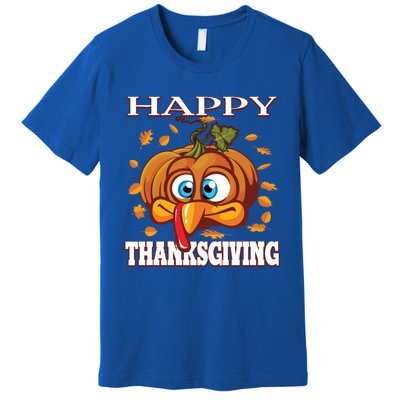 Cute Happy Thanksgiving Pumpkin Turkey Face Gift Premium T-Shirt