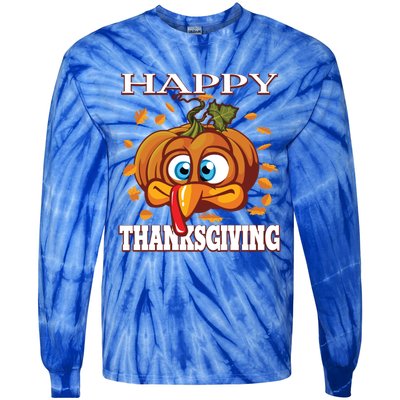 Cute Happy Thanksgiving Pumpkin Turkey Face Gift Tie-Dye Long Sleeve Shirt