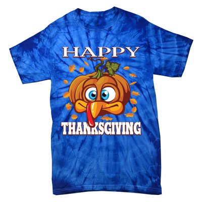 Cute Happy Thanksgiving Pumpkin Turkey Face Gift Tie-Dye T-Shirt