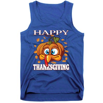 Cute Happy Thanksgiving Pumpkin Turkey Face Gift Tank Top